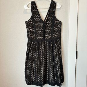 Loft Black Tank Lace V-Neck A-Line Cocktail Dress - Size 10 - EUC